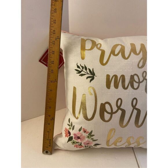 Strafford feather pillow “Pray more Worry Less” - Picture 2 of 7